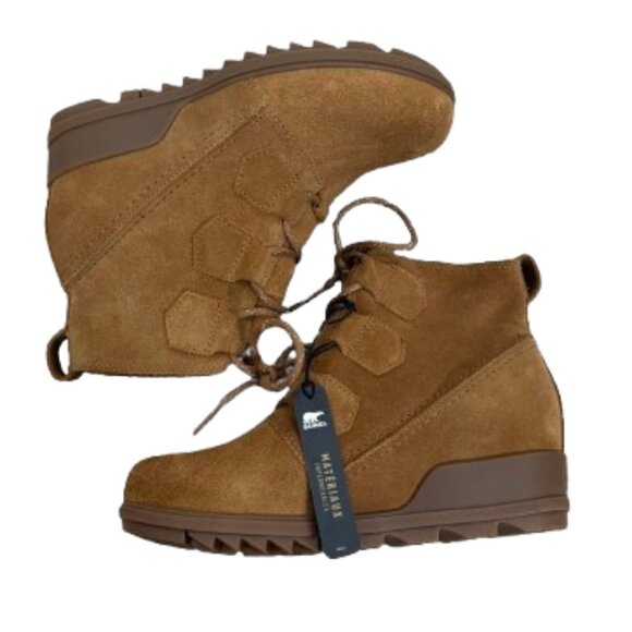 Sorel NEW Women's Evie Lace Up Wedge Waterproof Suede Boot 7.5 Camel - Picture 3 of 10